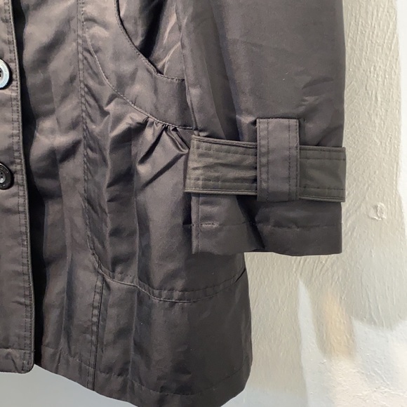 Miss London -Jet Black trench coat with puff shoulder and 2 pockets Size Large - Picture 7 of 8